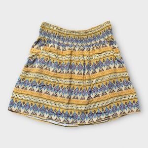 Mossimo Supply Co Yellow Tribal Geometric Smocked Mini Skirt Women Large Pockets